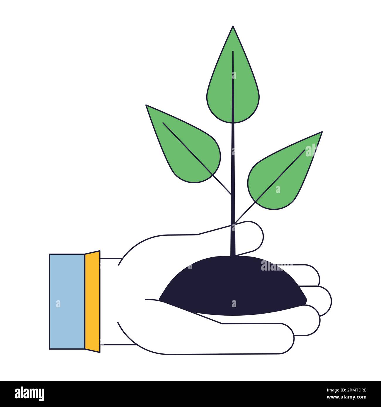 Holding plant flat line concept vector spot illustration Stock Vector