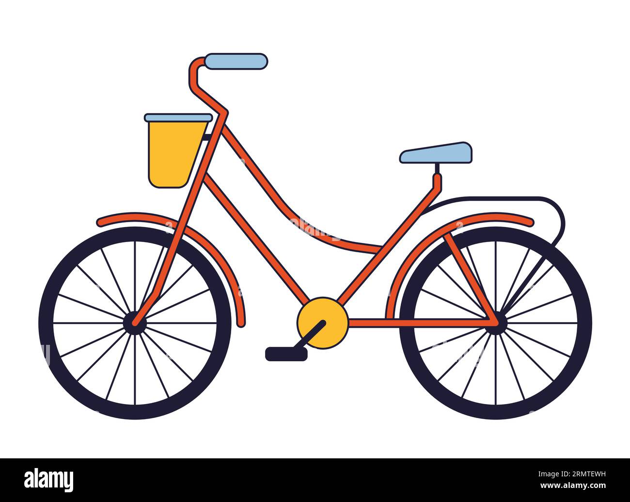 Bicycle with basket flat line color isolated vector object Stock Vector