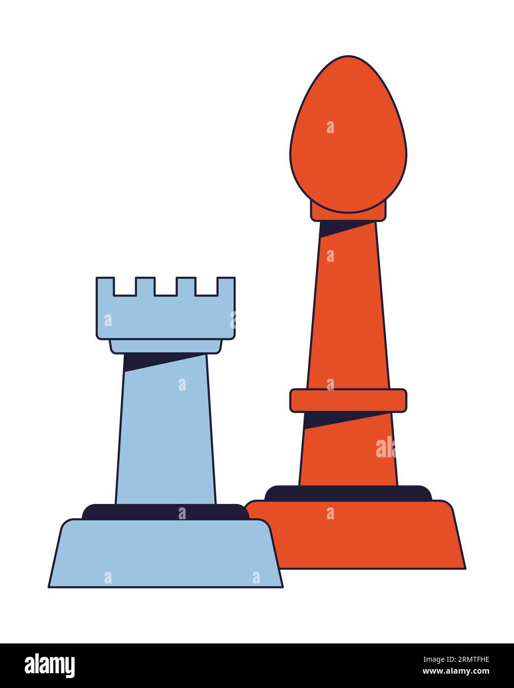 Chess pieces flat line color isolated vector object Stock Vector