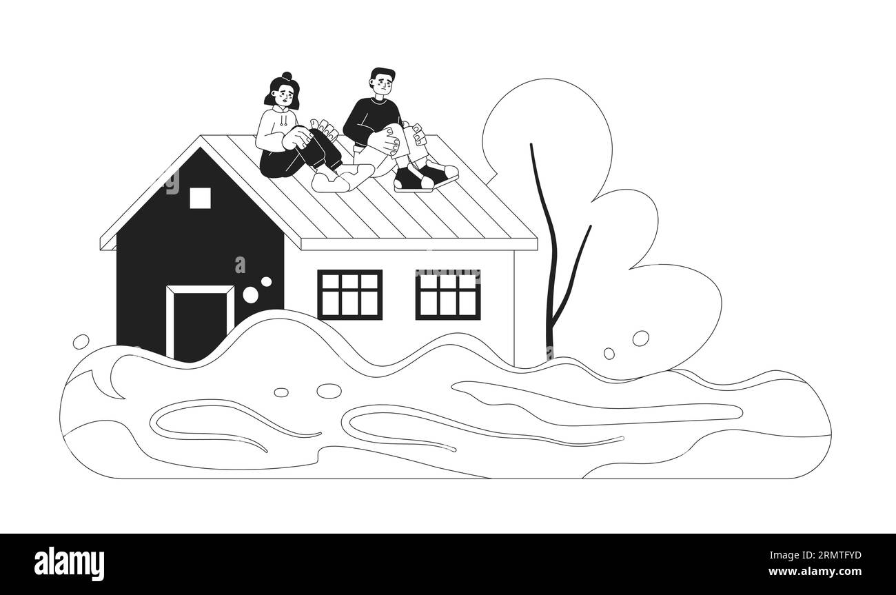 Man sitting on roof flood Black and White Stock Photos & Images - Alamy