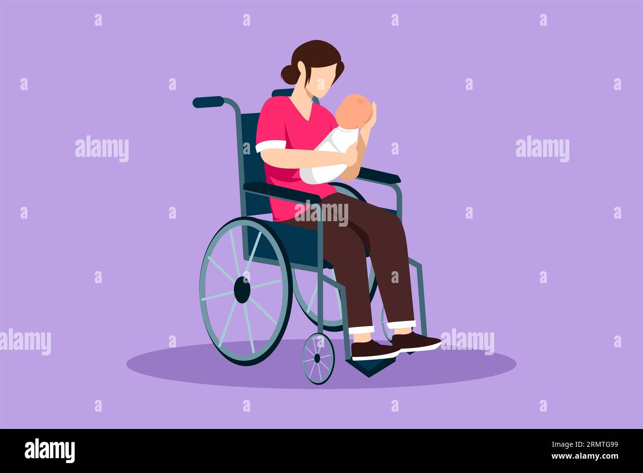 Graphic flat design drawing parents with newborn baby. Beautiful woman
