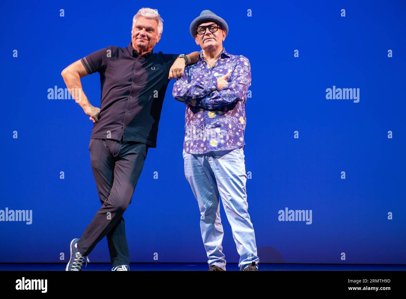 Carles Sans, and Jose Corbacho during the performance of the play 'Finally alone!' August 30, 2023, in Madrid, Spain. Stock Photo