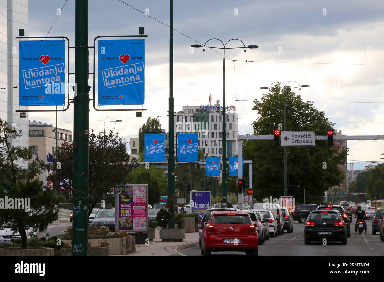 Campaign posters are seen in the center of Sarajevo, Bosnia and Herzegovina, on Sept. 12, 2014. With the month-long campaign for the general elections officially kicking off in BiH on Friday, the Balkan state begins the complex process to bring in new governments, assemblies and presidencies in different levels. ) BOSNIA AND HERZEGOVINA-SARAJEVO-GENERAL ELECTIONS-CAMPAIGN HarisxMemija PUBLICATIONxNOTxINxCHN   Campaign Posters are Lakes in The Center of Sarajevo Bosnia and Herzegovina ON Sept 12 2014 With The Month Long Campaign for The General Elections officially KICKING off in BIH ON Friday Stock Photo