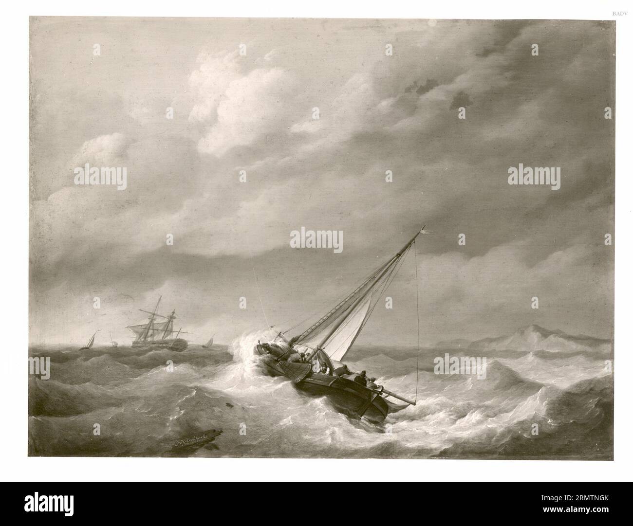 Shipping on Choppy Seas circa 1823 by Johannes Hermanus Koekkoek Stock Photo