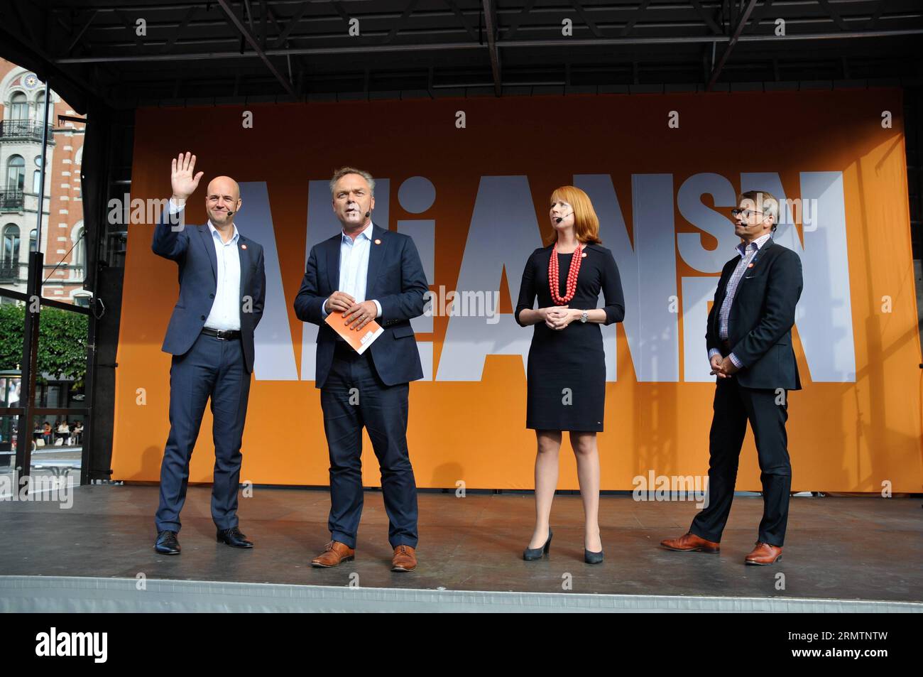 Sweden s Prime Minister Fredrik Reinfeldt (L) and other members of the ruling Alliance attend a rally in downtown Stockholm, capital of Sweden, Sept. 13, 2014. The general election to the Riksdag, which is the equivelant of the parliament, is to be held on Sunday, as well as those to the municipal assemblies and the county council assemblies. ) SWEDEN-STOCKHOLM-GERNERAL ELECTIONS-CAMPAIGN RobxSchoenbaum PUBLICATIONxNOTxINxCHN   Sweden S Prime Ministers Fredrik Reinfeldt l and Other Members of The ruling Alliance attend a Rally in Downtown Stockholm Capital of Sweden Sept 13 2014 The General EL Stock Photo