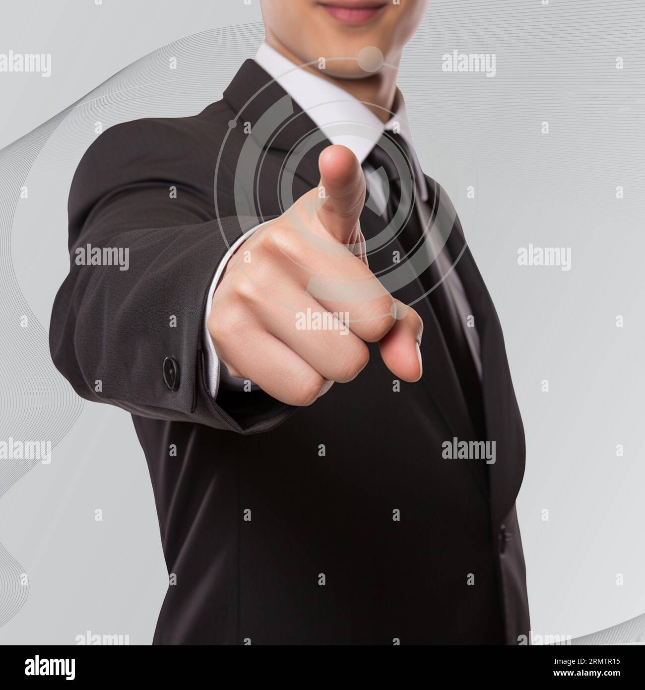 Businessman pressing interface button. Innovation technology. Stock Photo