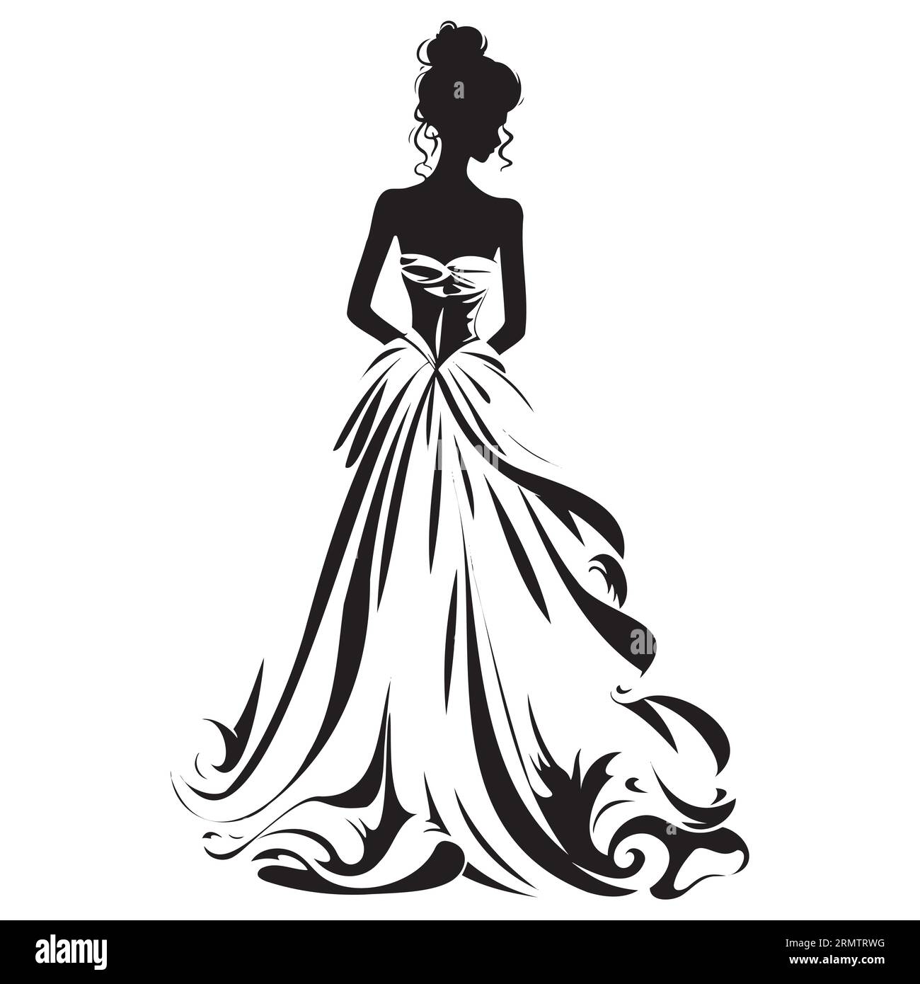 bride-in-a-wedding-dress-holding-flowers-stock-vector-image-art-alamy