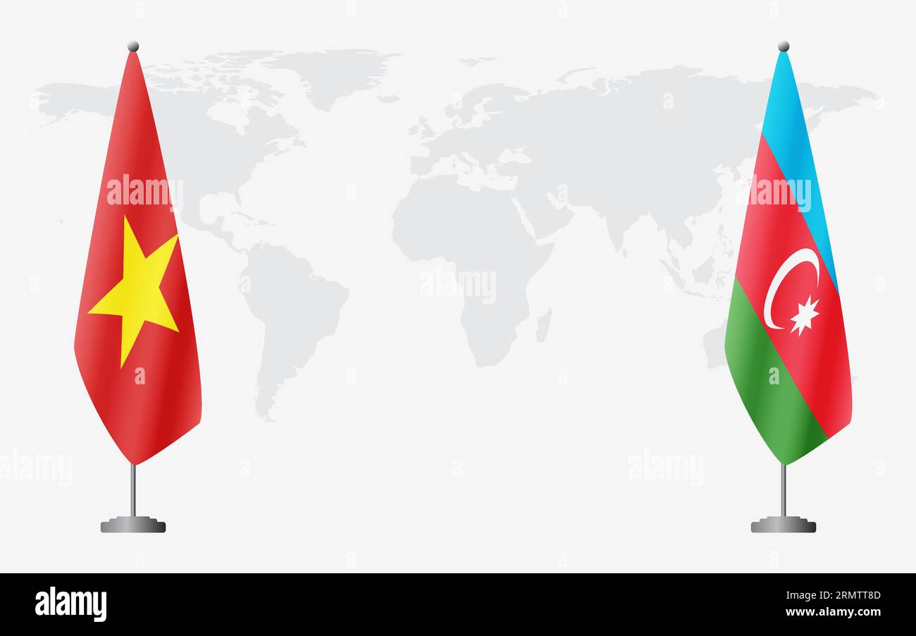 Vietnam and Azerbaijan flags for official meeting against background of world map. Stock Vector