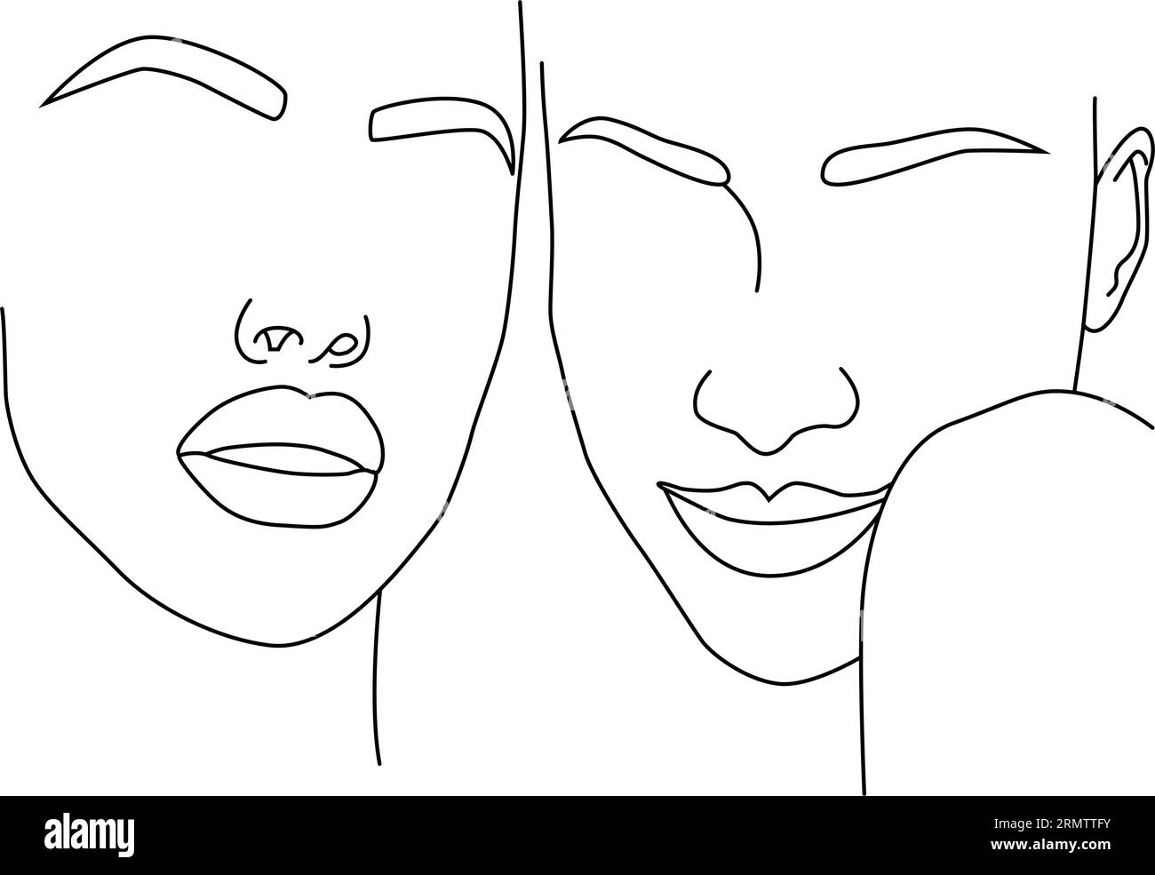 The face of a young girl with her eyes closed, drawn in one line Stock ...