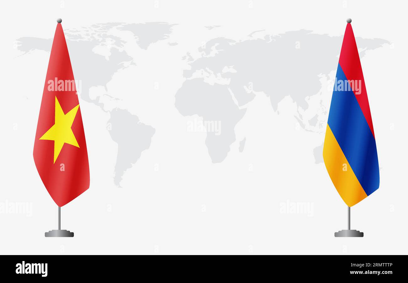 Vietnam and Armenia flags for official meeting against background of world map. Stock Vector