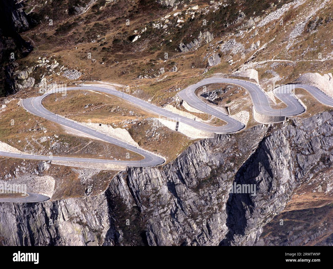 Hairpin bends at the Sint Gotthard pass in Switserland, Europe Stock Photo