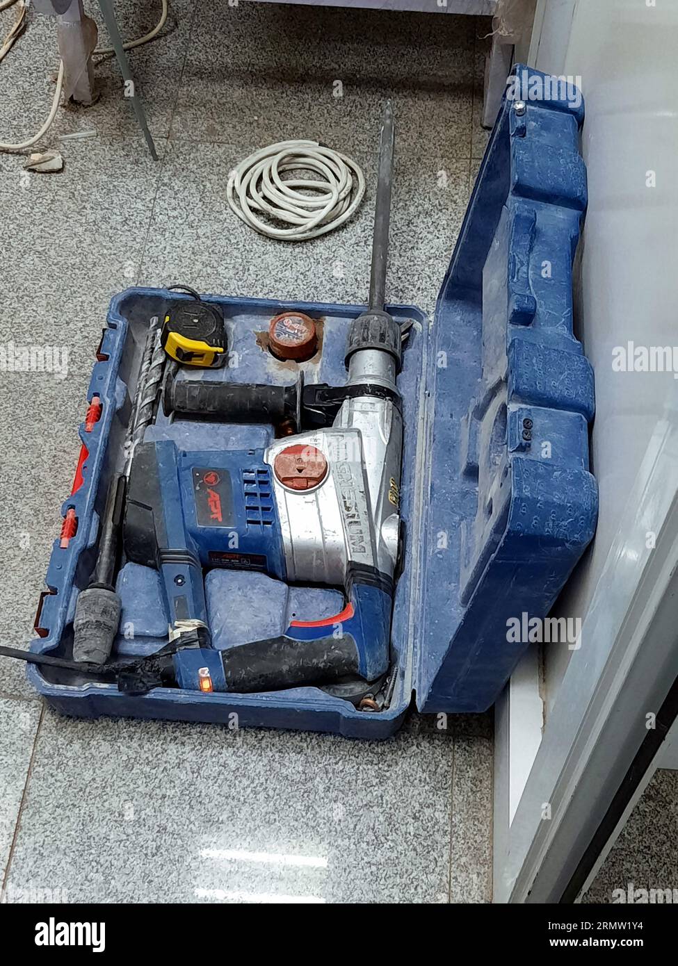 Cairo, Egypt, August 24 2023: Hammer drill for concrete blocks, A drill is a tool used for making round holes or driving fasteners, Drills are commonl Stock Photo