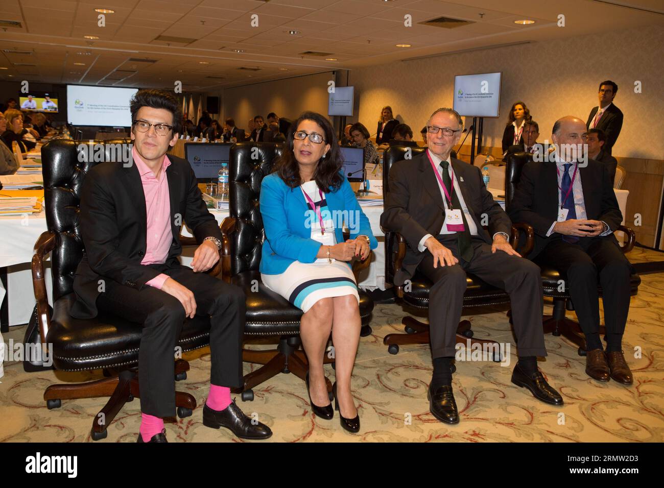 IOC Sports Director Christope Dubi, Chairwoman of IOC Coordination Commission Nawal El Moutawakel, President of Rio 2016 Organizing Committee Carlos Arthur Nuzman and CEO of Rio 2016 Organizing Committee Sidney Levy (L to R) attend the seventh plenary session of the Coordination Commission of the International Olympic Committee (IOC) for the Rio 2016 Games in Rio de Janeiro, Brazil, Sept. 29, 2014. ) (SP)BRAZIL-RIO DE JANEIRO-IOC-COORDINATION COMMISSION-7TH PLENARY SESSION XuxZijian PUBLICATIONxNOTxINxCHN   IOC Sports Director  Dubi Chairwoman of IOC Coordination Commission Nawal El  President Stock Photo