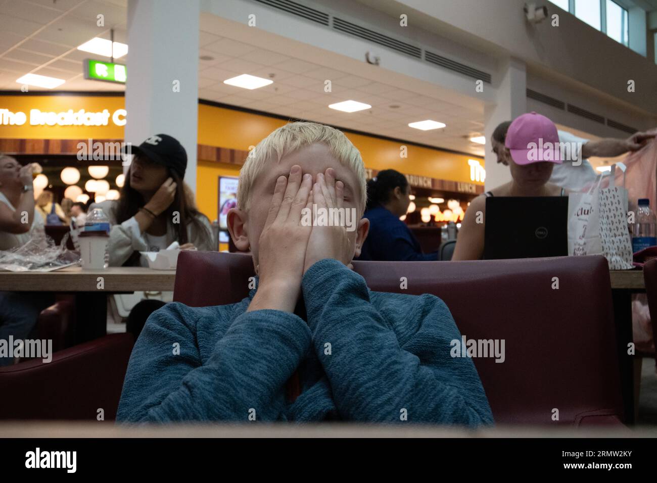 Boy (aged 12) frustrated at flight delays at Gatwick North airport