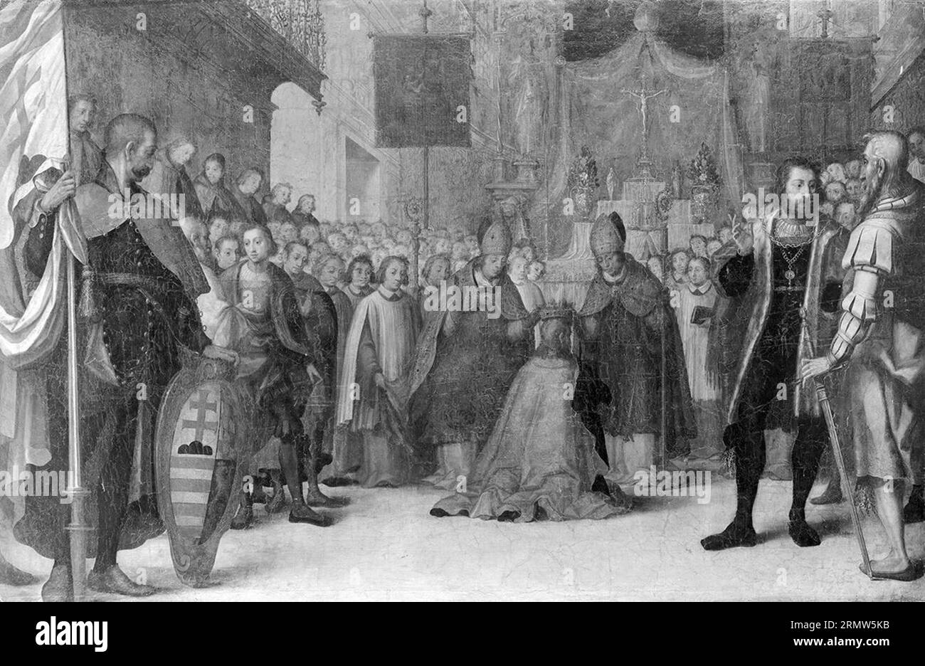 Herzog Otto III. von Niederbayern wird am 6.12.1305 zum König von Ungarn gekrönt between 1570 and 1608 by Hans Werl Stock Photo