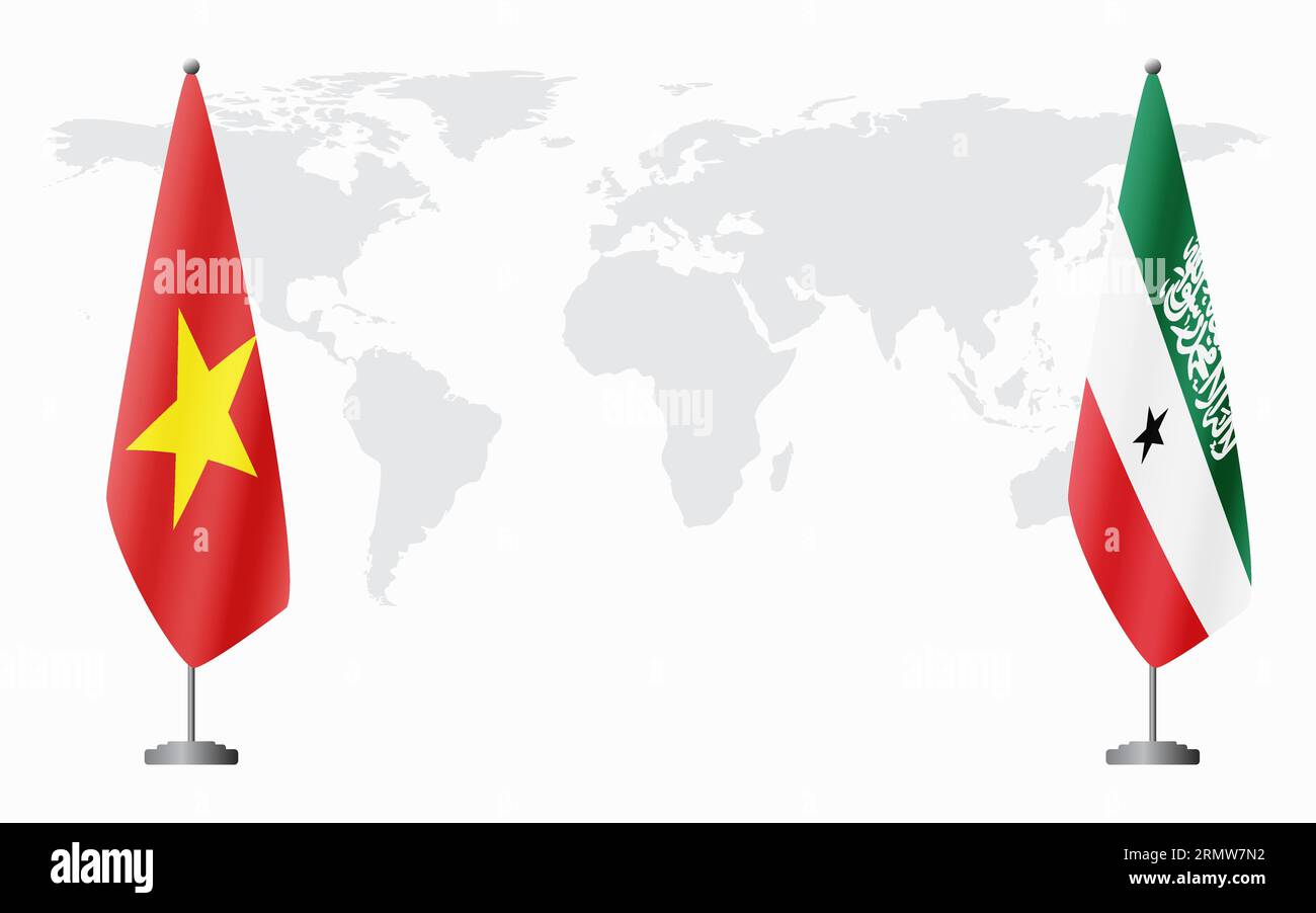 Vietnam and Somaliland flags for official meeting against background of world map. Stock Vector