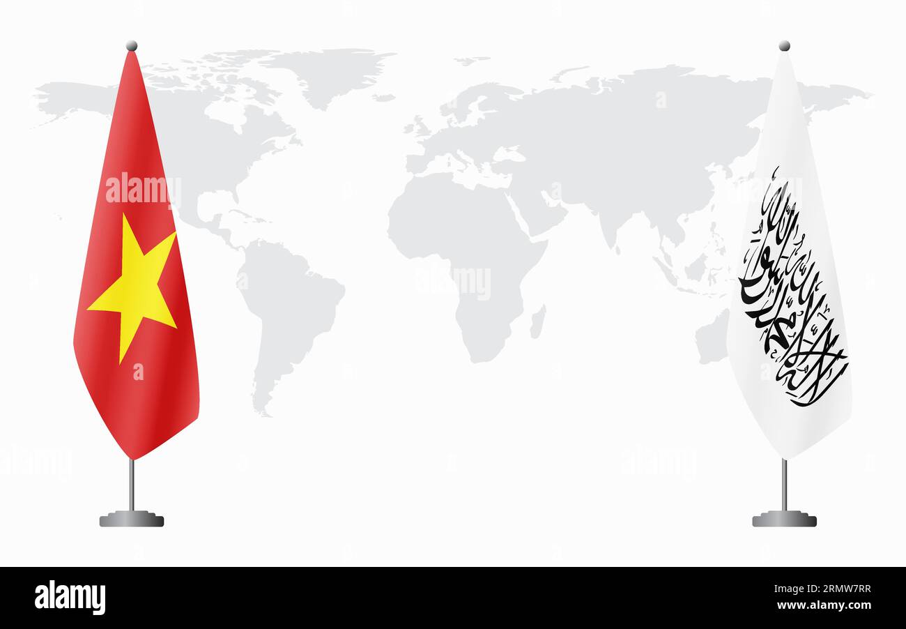 Vietnam and Afghanistan flags for official meeting against background of world map. Stock Vector