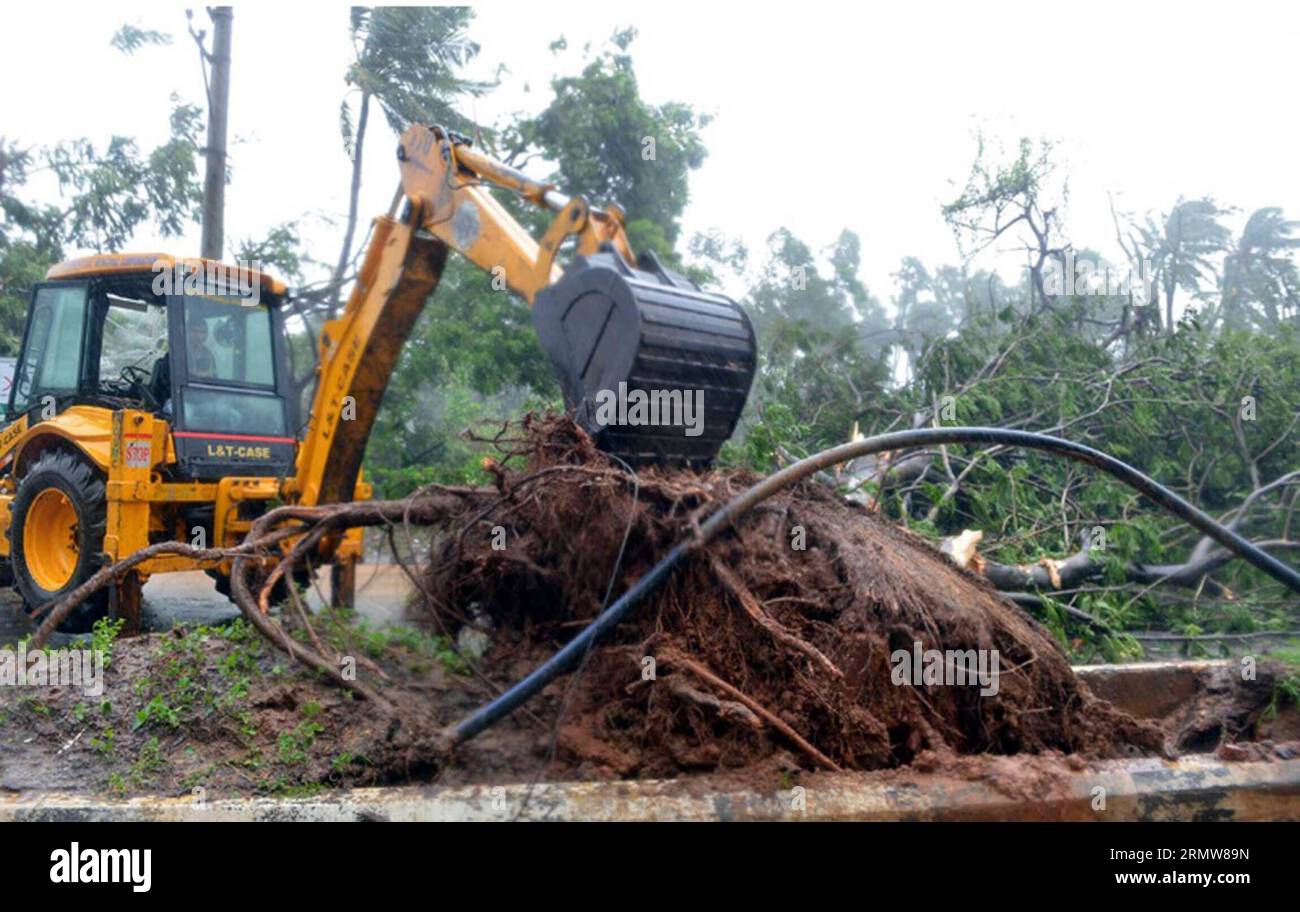 Trees are seen uprooted as the severe cyclone storm Hudhud swept through India s southern city of Visakhapatnam on Oct. 12, 2014. At least six people were killed on Sunday because of the cyclone, said officials.)(zhf) INDIA-VISHAKHAPATNAM-CYCLONE Stringer PUBLICATIONxNOTxINxCHN   Trees are Lakes Uprooted As The severe Cyclone Storm  Swept Through India S Southern City of  ON OCT 12 2014 AT least Six Celebrities Were KILLED ON Sunday because of The Cyclone Said Officials  India  Cyclone Stringer PUBLICATIONxNOTxINxCHN Stock Photo