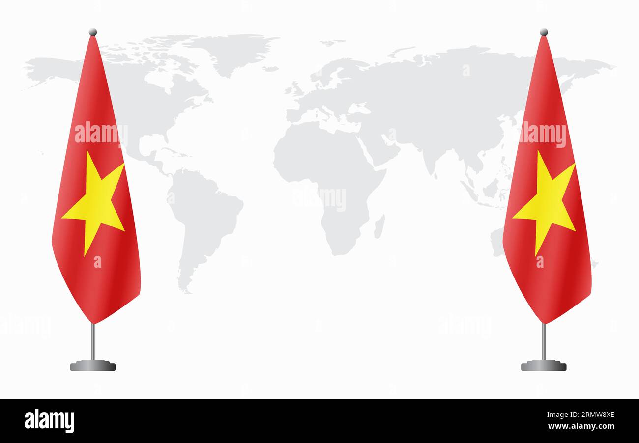 Vietnam and Vietnam flags for official meeting against background of world map. Stock Vector
