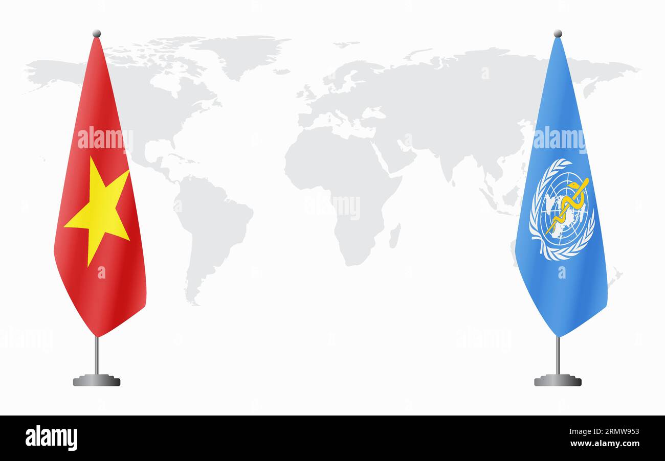 Vietnam and World Health Organization flags for official meeting