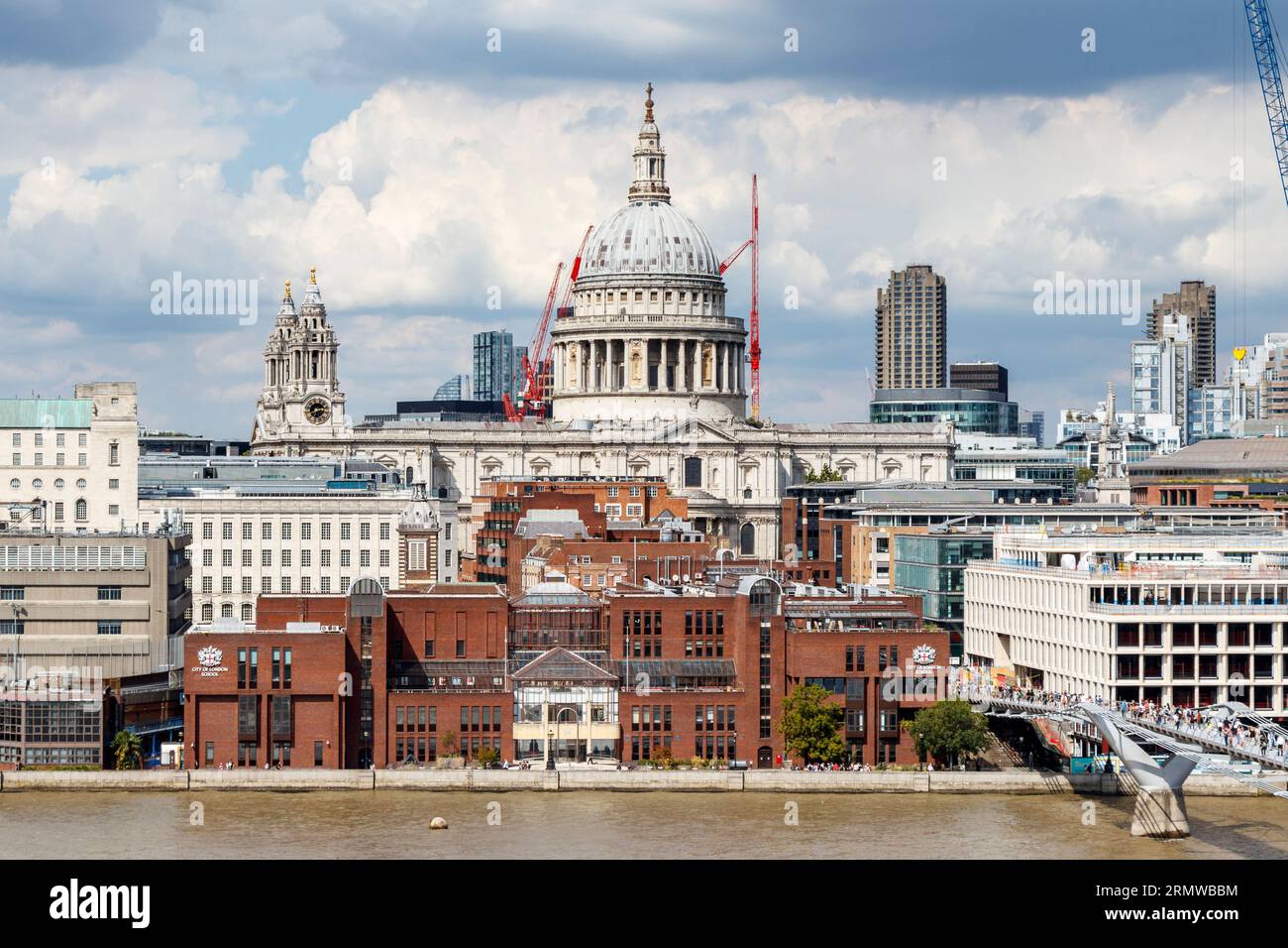 City of London School, a private independent day school, seen from across the River Thames, St Paul's Cathedral in the background, London, UK Stock Photo