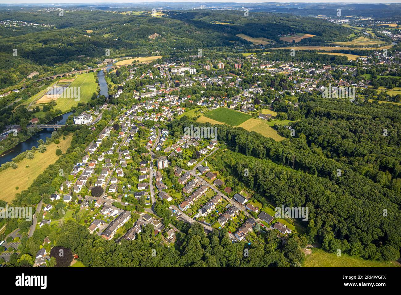 Bommern, Witten, Ruhr Area, North Rhine-Westphalia, Germany, Ruhr area, DE, Europe, Aerial view, birds-eyes view, Aerial photography, overview, Overvi Stock Photo