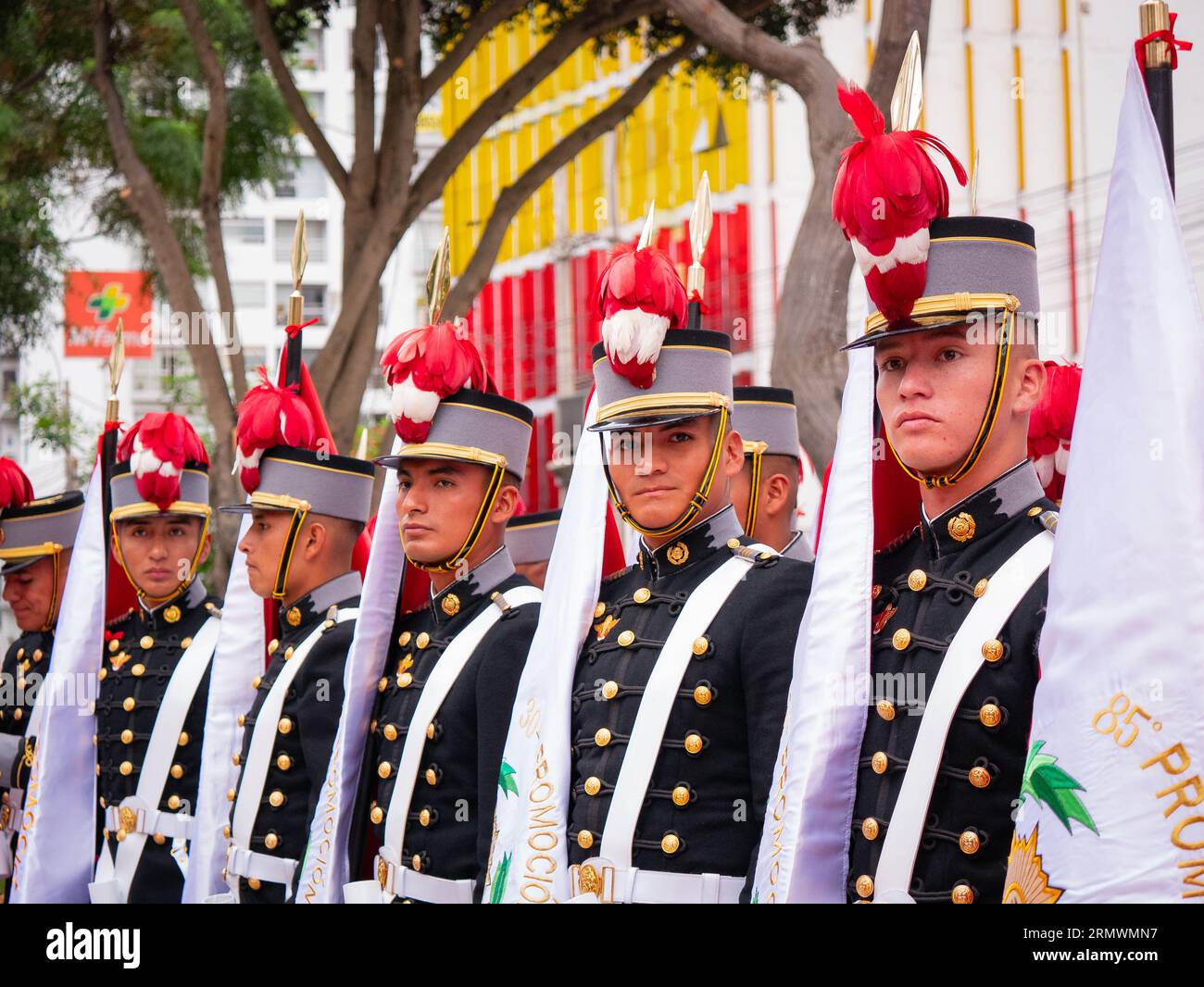 Lima, Peru - July 29 2023: Young Peruvian Men in Black and White