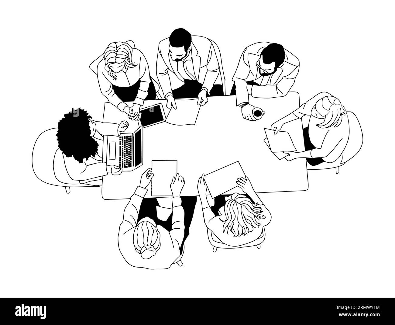 business-team-members-working-together-top-view-stock-vector-image
