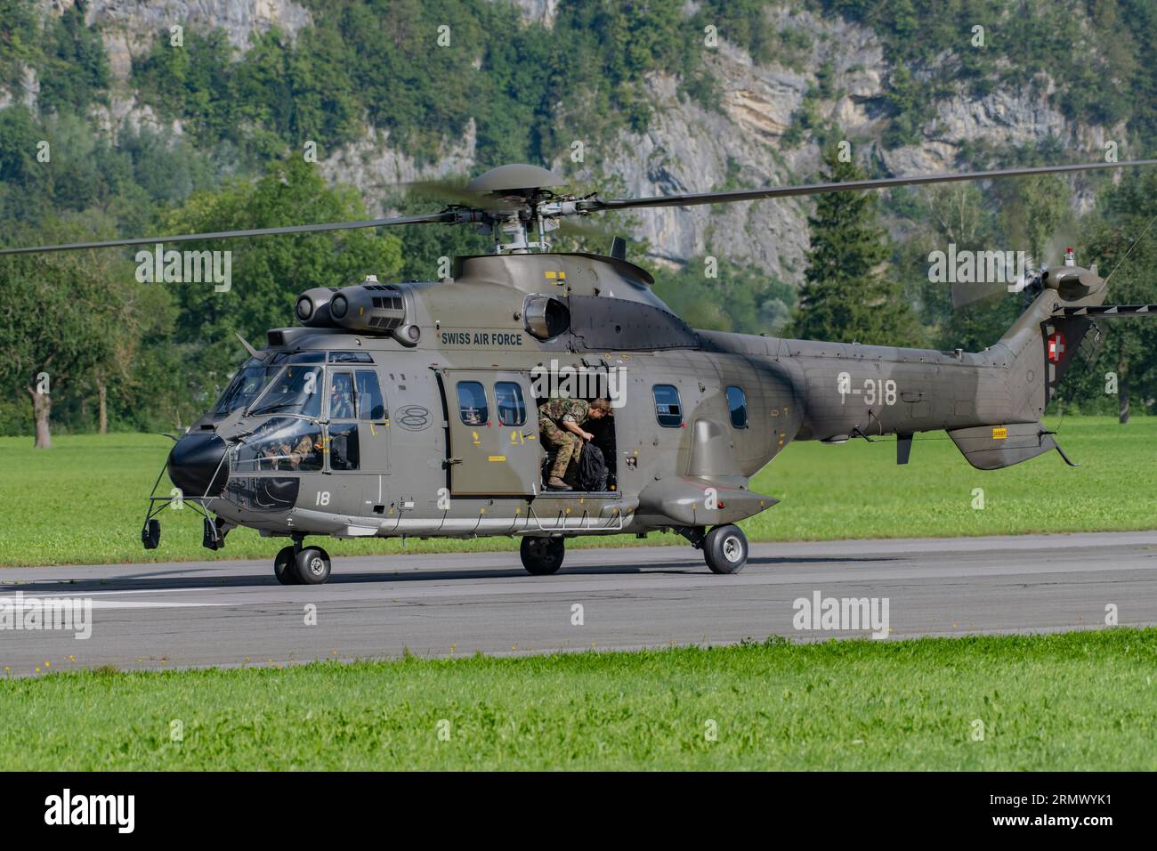 Eurocopter AS332 Super Puma at Zigairmeet Air Show 2023 in Mollis, Switzerland Stock Photo
