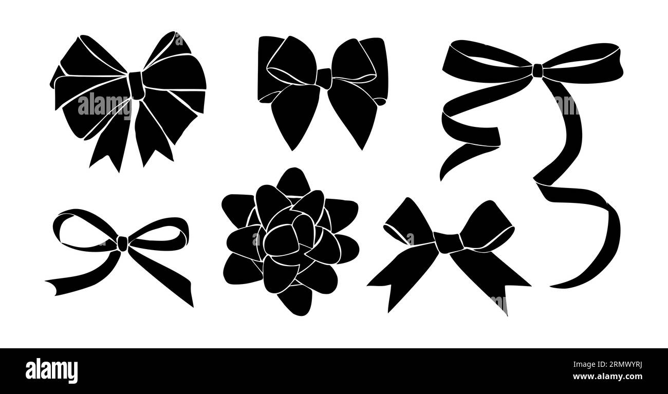 Black silhouette decorative ribbon bows vector set Stock Vector Image