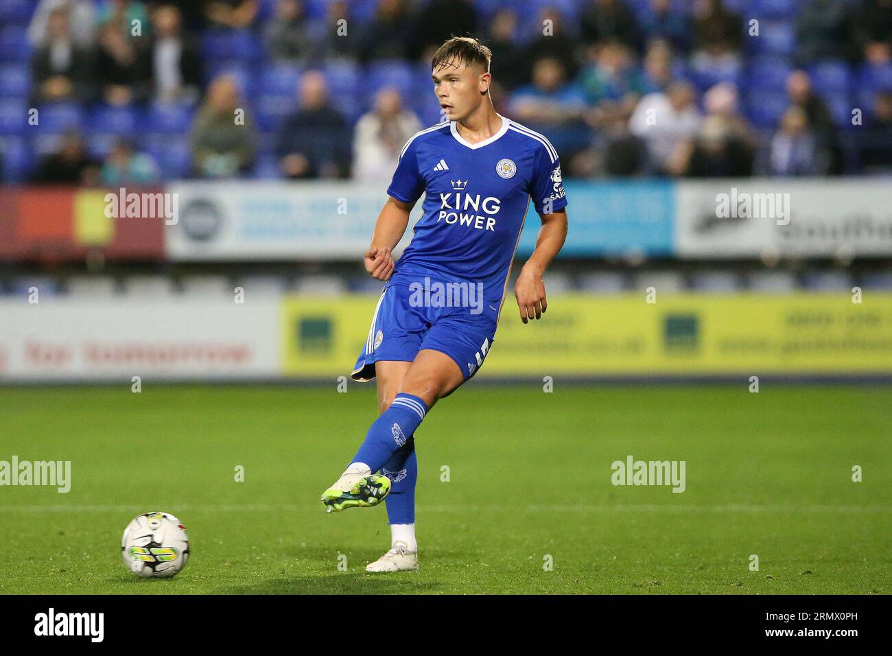 Birkenhead, UK. 29th Aug, 2023. Callum Doyle of Leicester City in action. EFL Carabao Cup, 2nd round match, Tranmere Rovers v Leicester City at Prenton Park, Birkenhead, Wirral on Tuesday 29th August 2023. this image may only be used for Editorial purposes. Editorial use only, .pic by Chris Stading/ Credit: Andrew Orchard sports photography/Alamy Live News Stock Photo