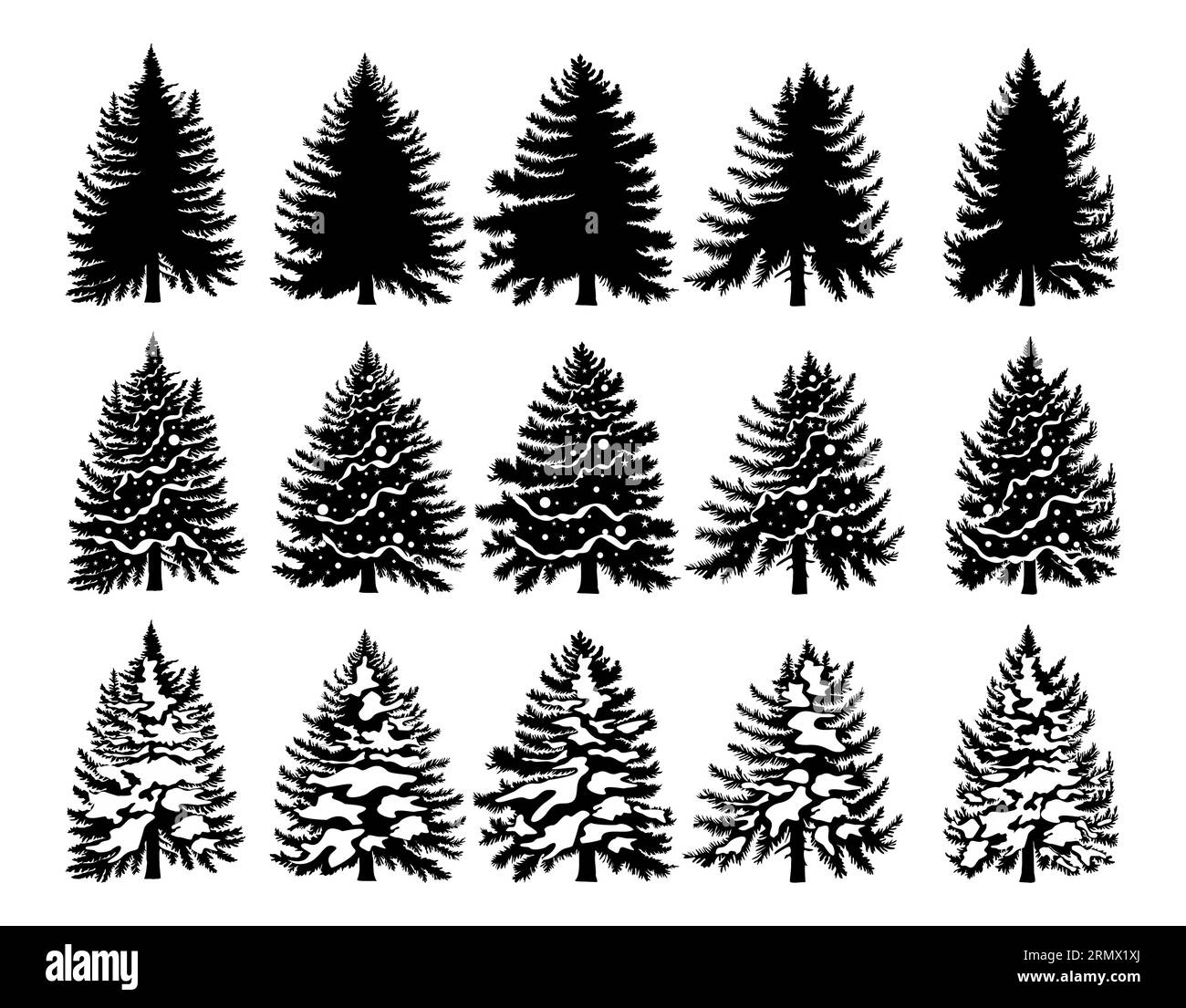 Set of Christmas tree black silhouettes vector Stock Vector Image & Art