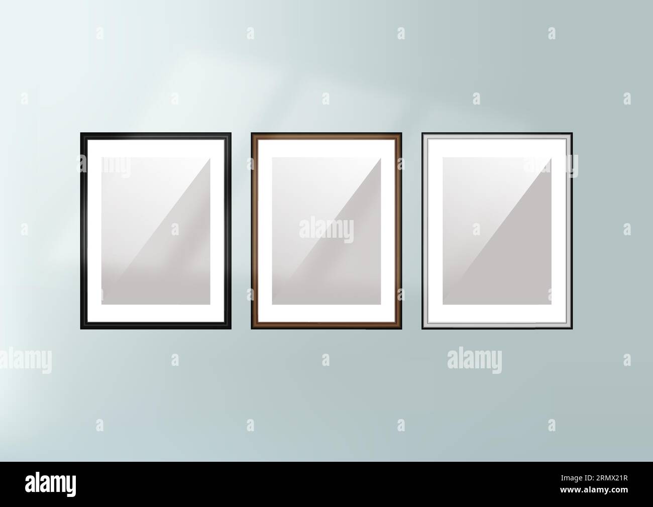 Set of Realistic Light Wood Blank Picture Frames and Dark Wood Blank