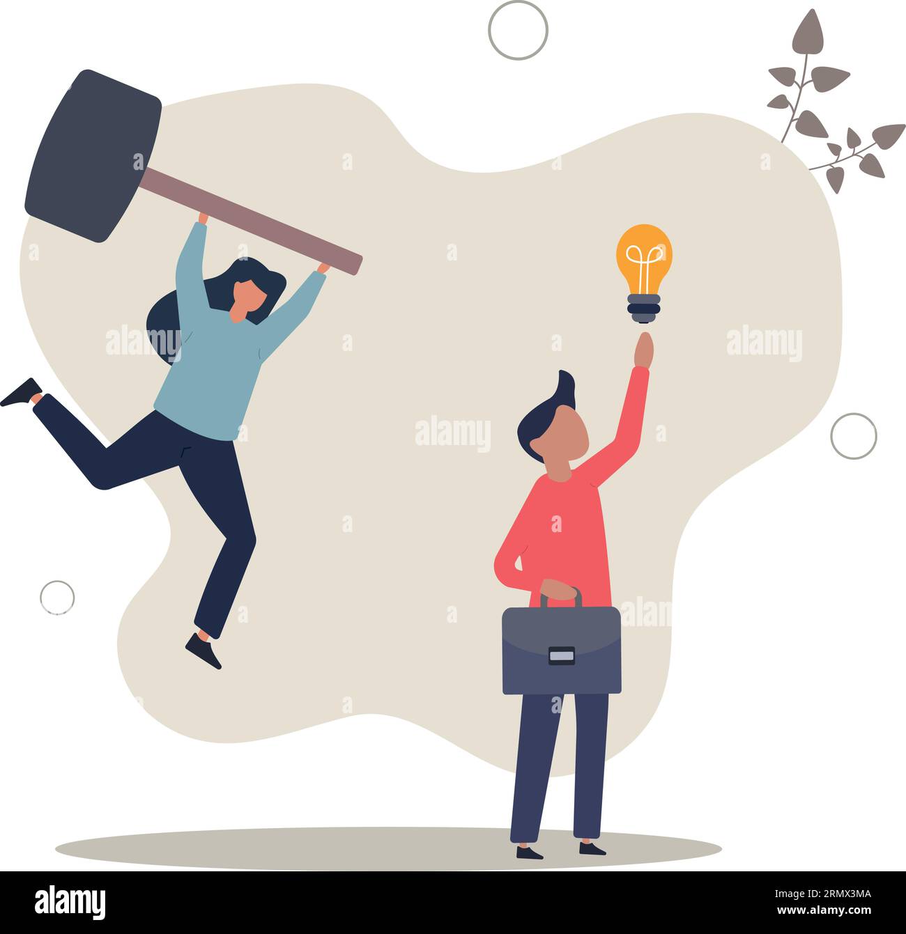 Jealousy colleague, toxic boss kill all ideas never been implemented, envy or dishonesty coworker with unprofessional.flat vector illustration. Stock Vector