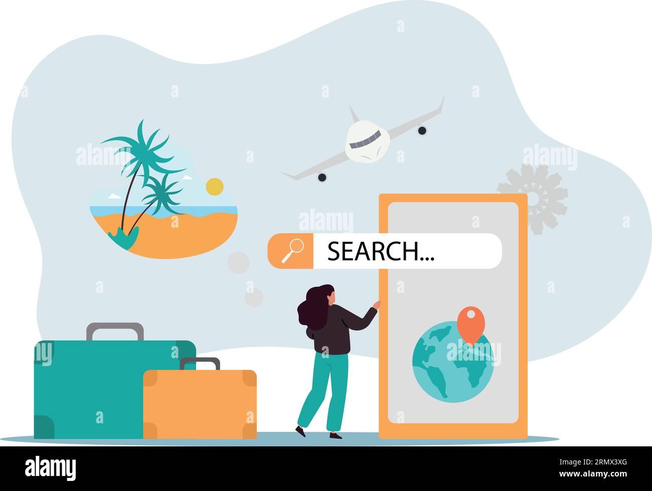 Smart tourism system. Man chooses point on map on smartphone screen, geolocation. Travel and vacation, application and program for tourists, intellige Stock Vector