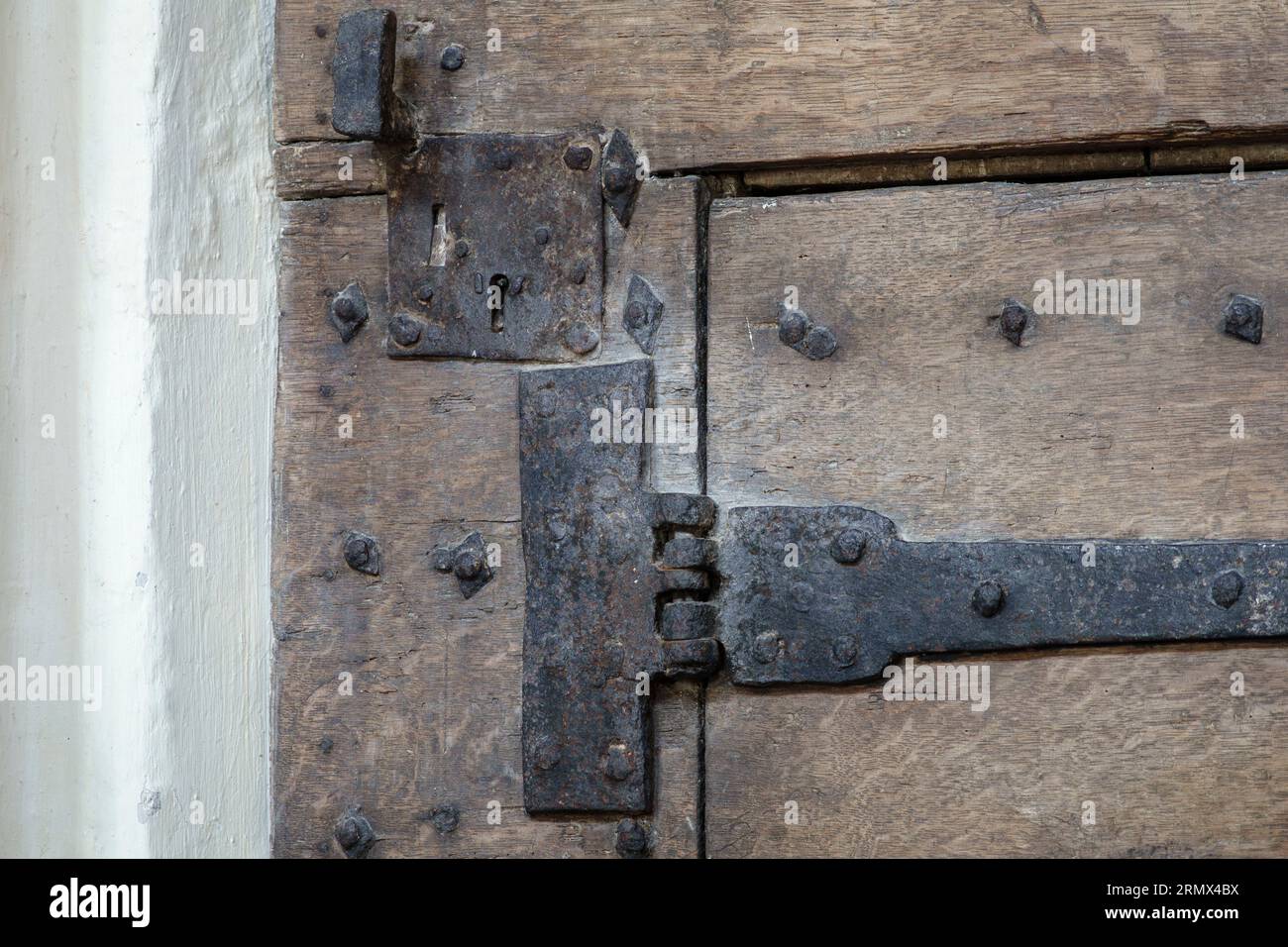Old door handles and hinges on building in Saffron Walden, Essex