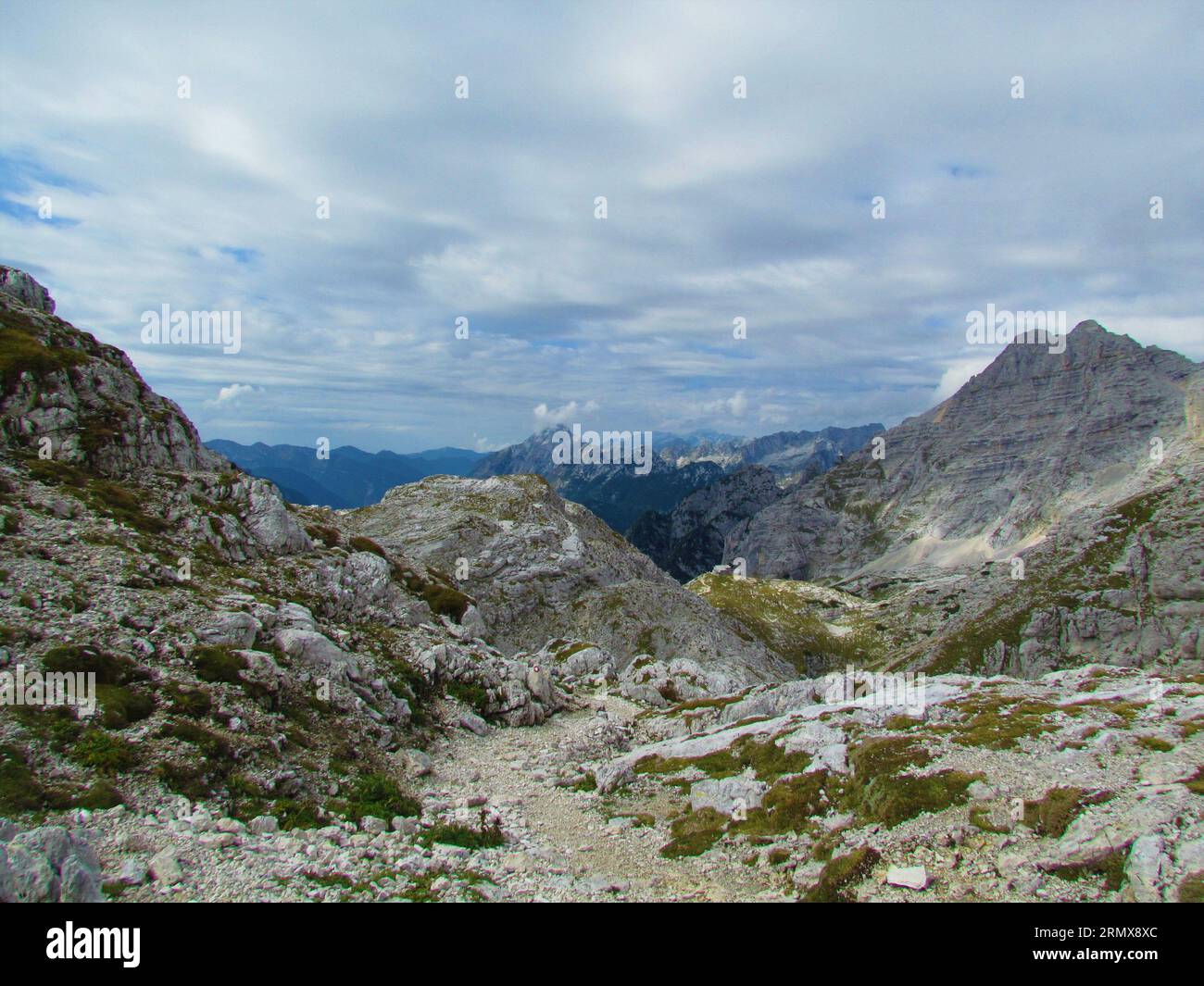 High alpine rocky landscape at Kriski podi in Julian alps and Triglav ...