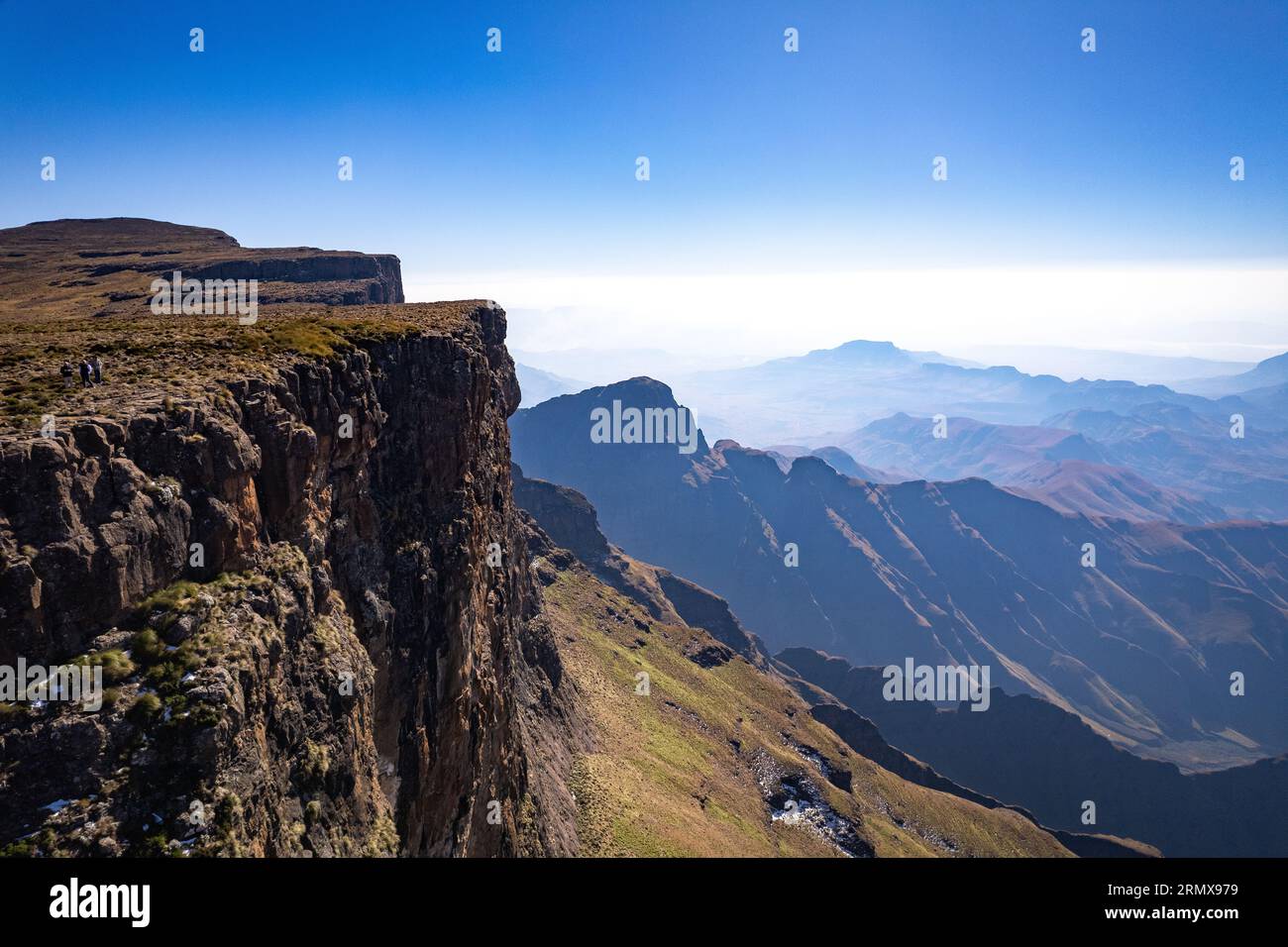 Aerial view of Cathedral Peak in Drakensberg mountains, at the Lesotho ...