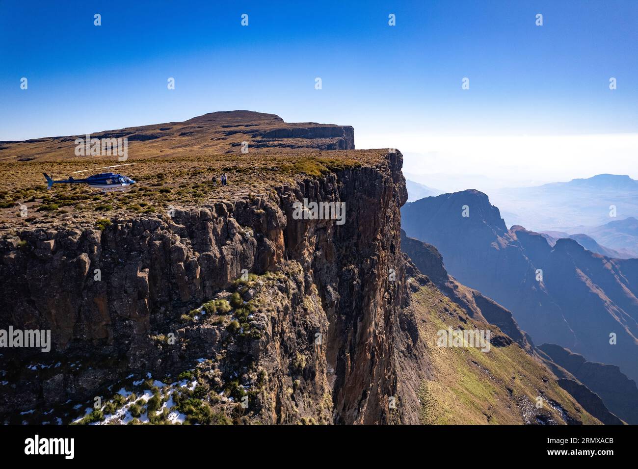 Aerial view of Cathedral Peak in Drakensberg mountains, at the Lesotho ...