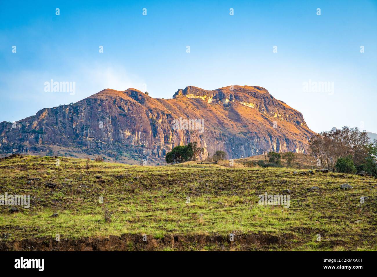 Aerial view of Cathedral Peak in Drakensberg mountains, at the Lesotho ...