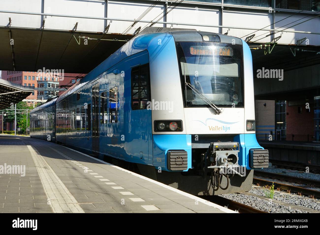 Amersfoort, Netherlands - August 28, 2023: Regional public train 'Valleilijn' at railway station Amersfoort Centraal Stock Photo