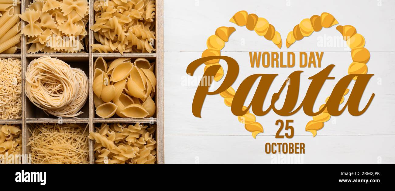 Banner for World Pasta Day with dry pasta Stock Photo Alamy