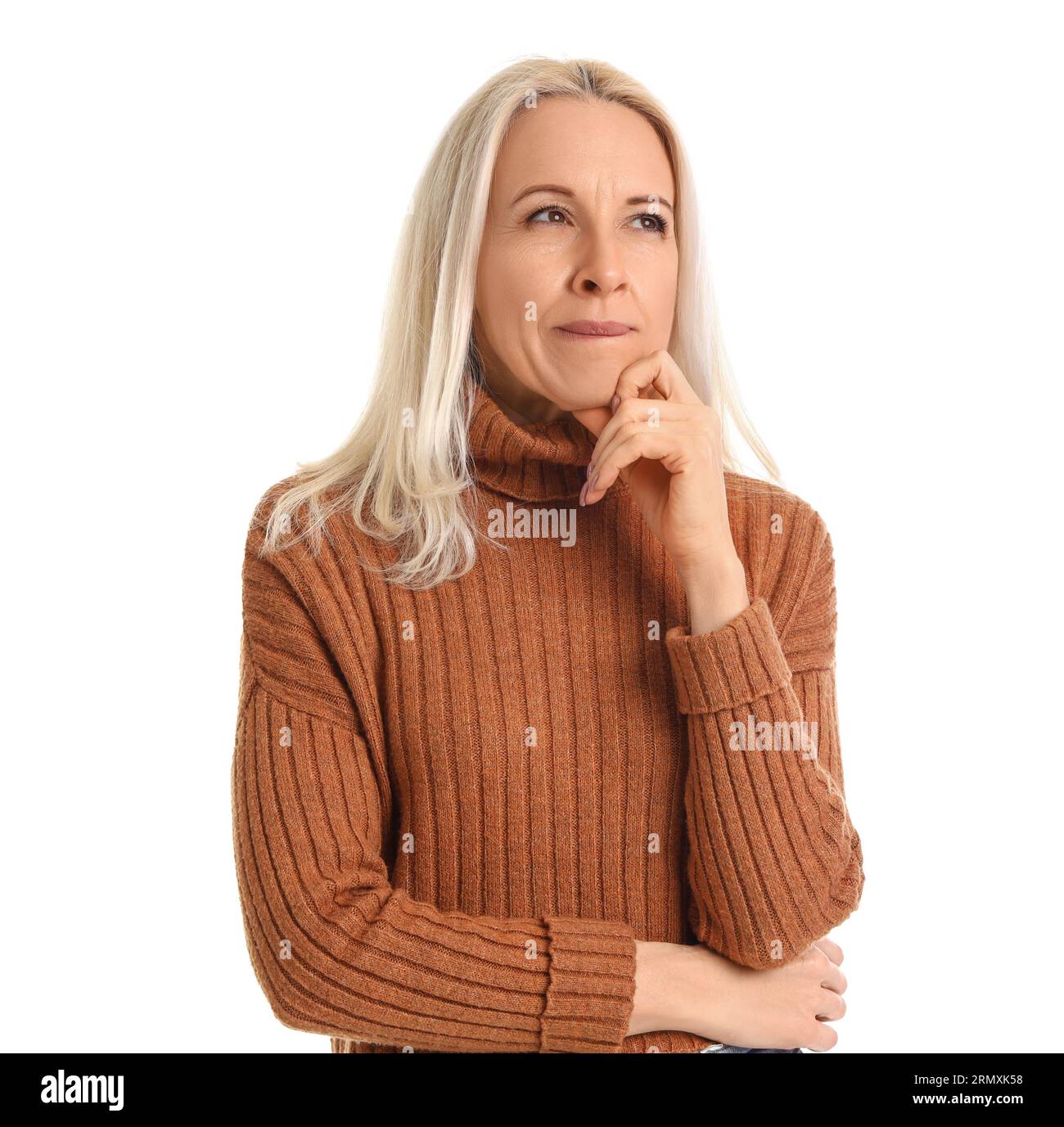 Nervous mature woman in sweater hi-res stock photography and images - Alamy