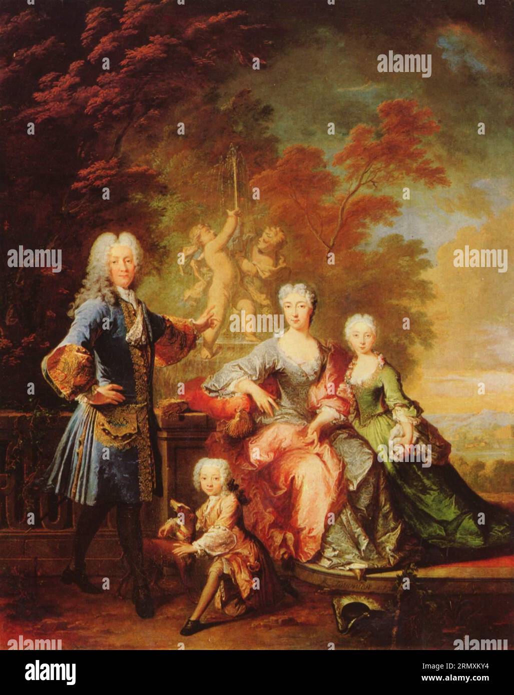 Porträt des Ferdinand Adolf, Graf von Plettenberg und seiner Familie 1727 by Robert Tournières Stock Photo