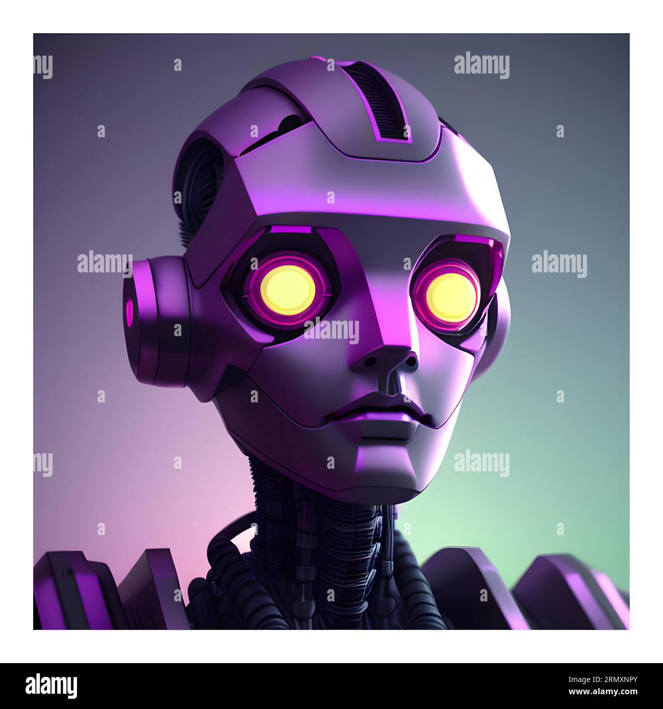 purple colour female robot with with shining eyes Stock Photo - Alamy