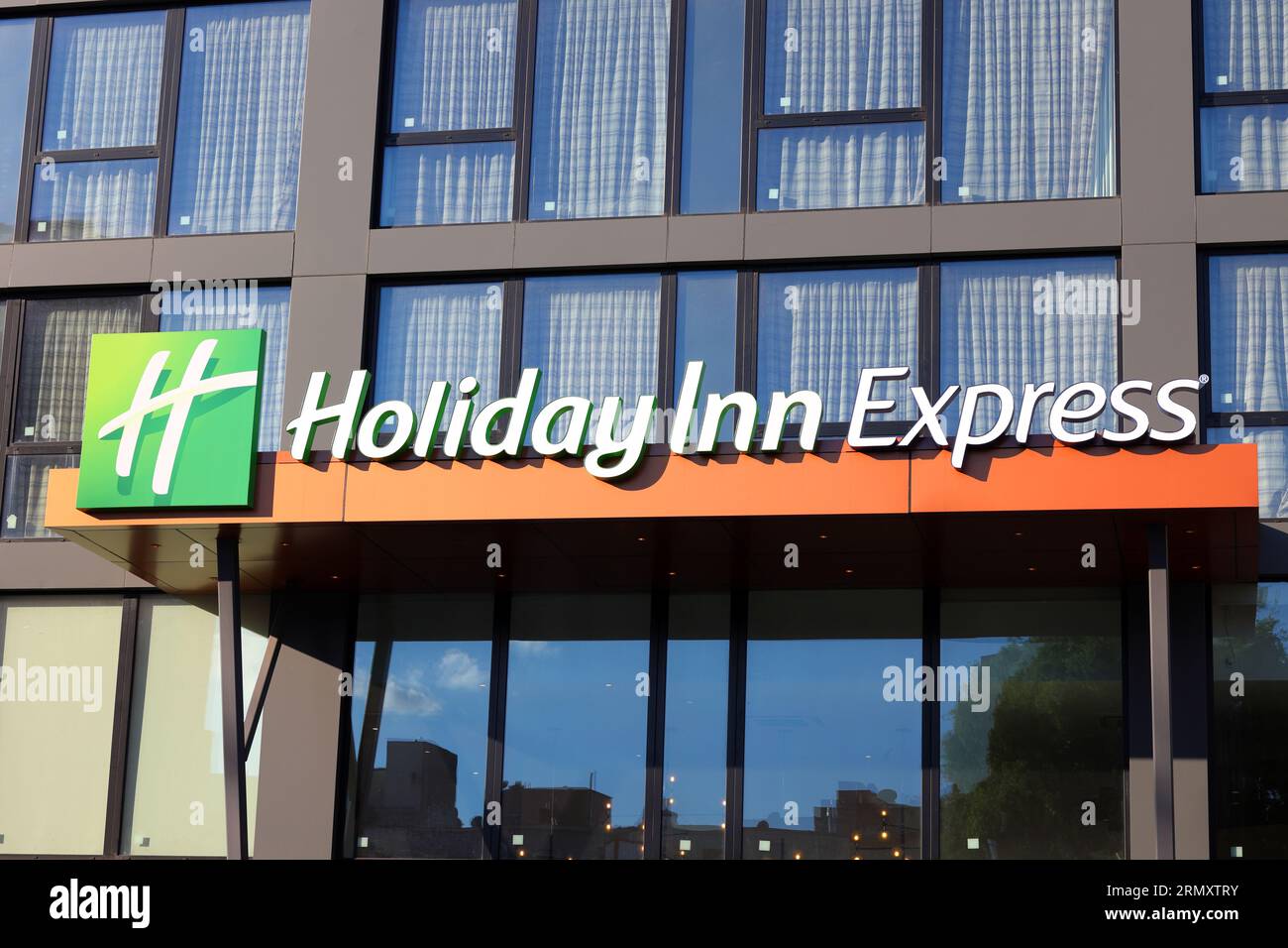 Signage for Hotel Inn Express chain of budget hotels. Stock Photo