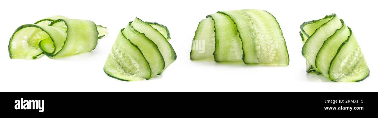 Fresh cuts cucumbers isolated on white background Stock Photo