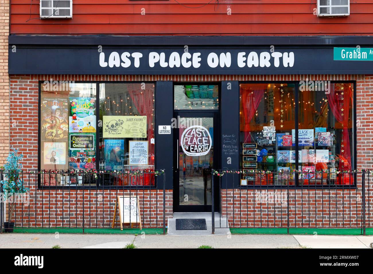 Last Place On Earth, 531 Graham Ave, Brooklyn, New York, NYC storefront photo of a board game store in the Greenpoint neighborhood. Stock Photo