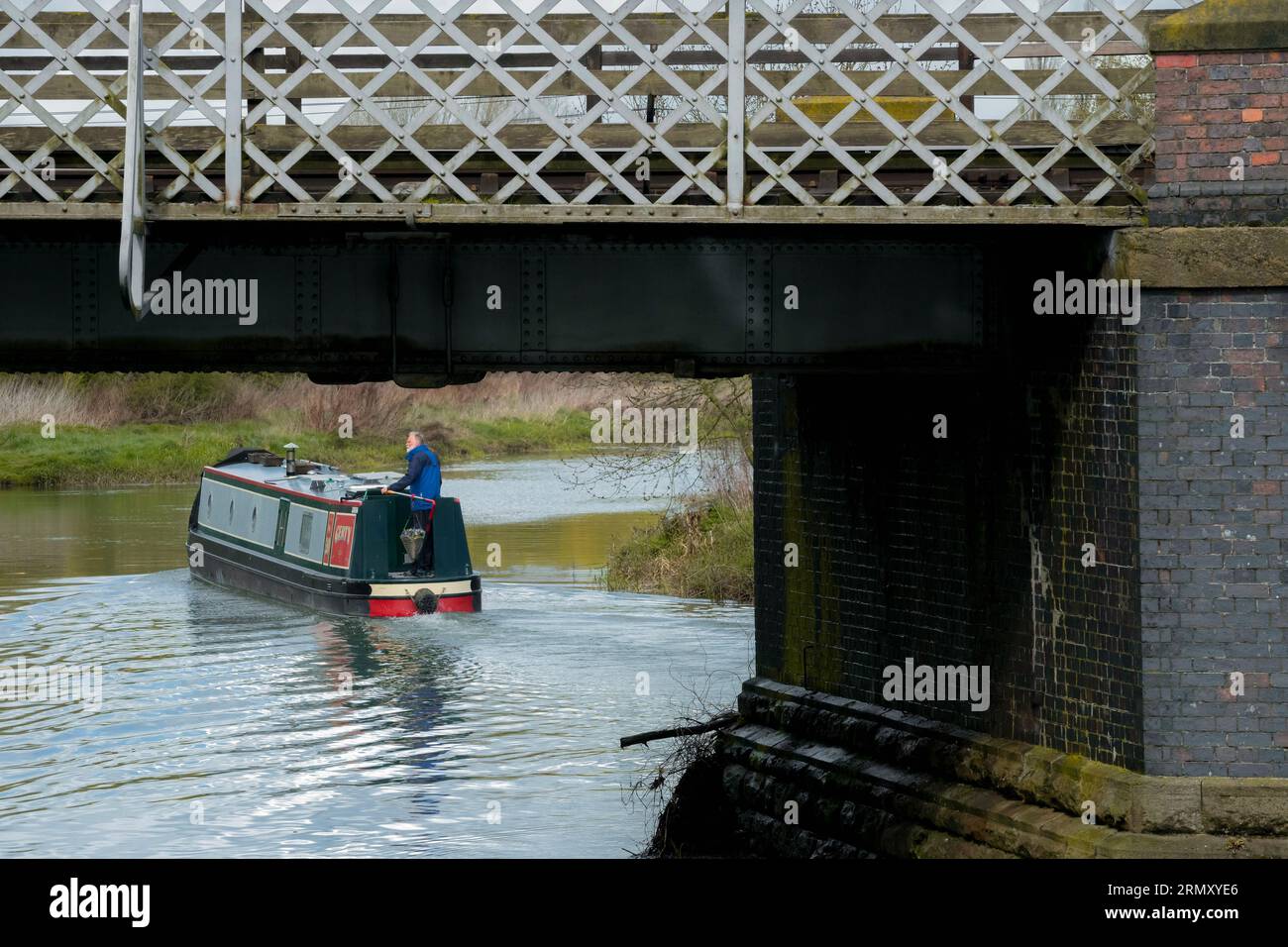 Canal ride pass into tunnel at Nene Railway bridge, UK Stock Photo