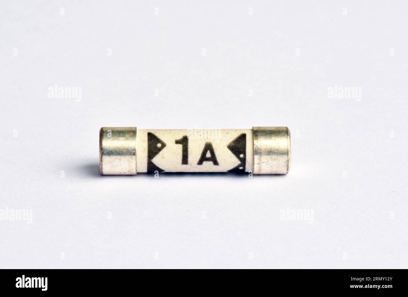 Plug top fuse to BS 1362.1"x 1/4" Ceramic bodied Fuse.1A shown. Stock Photo